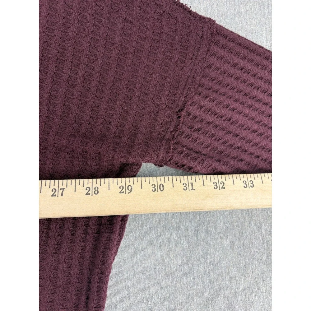 Free People Long Sleeve Womens M Thermal Waffle Knit Crop Top Cowl Neck Plum NWT